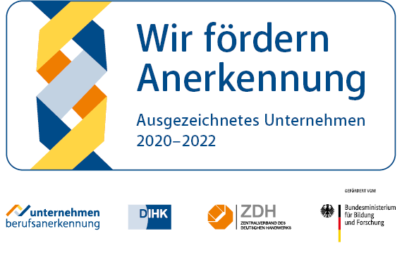 Siegel - Wir fördern Anerkennung - Ausgezeichnetes Unternehmen 2020 - 2022