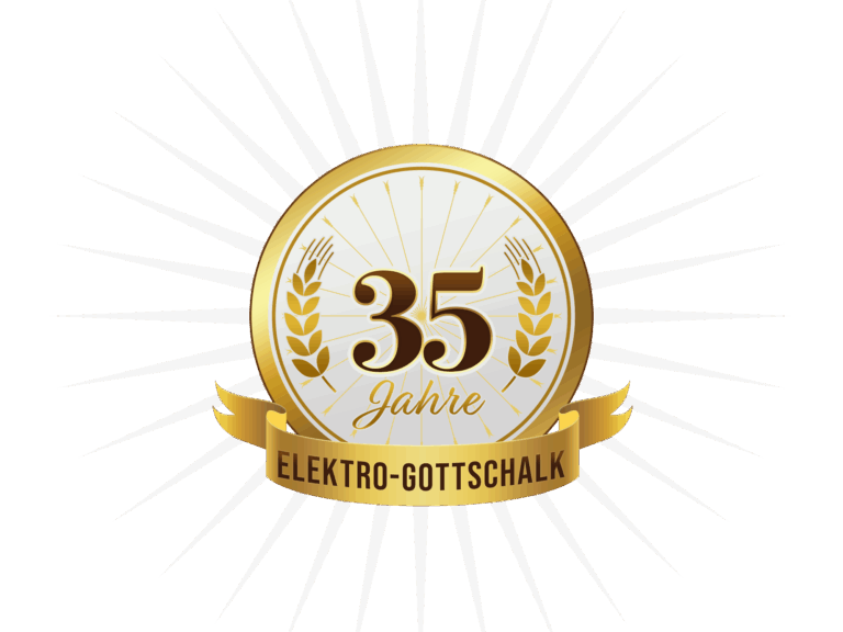 Goldenes Badge mit der Aufschrift 35 Jahre Elektro-Gottschalk